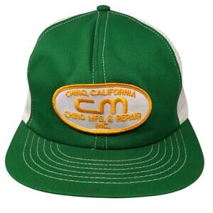 Chino Mfg. & Repair Inc. Snapback Trucker Hat Green One Size Mesh Back Vintage